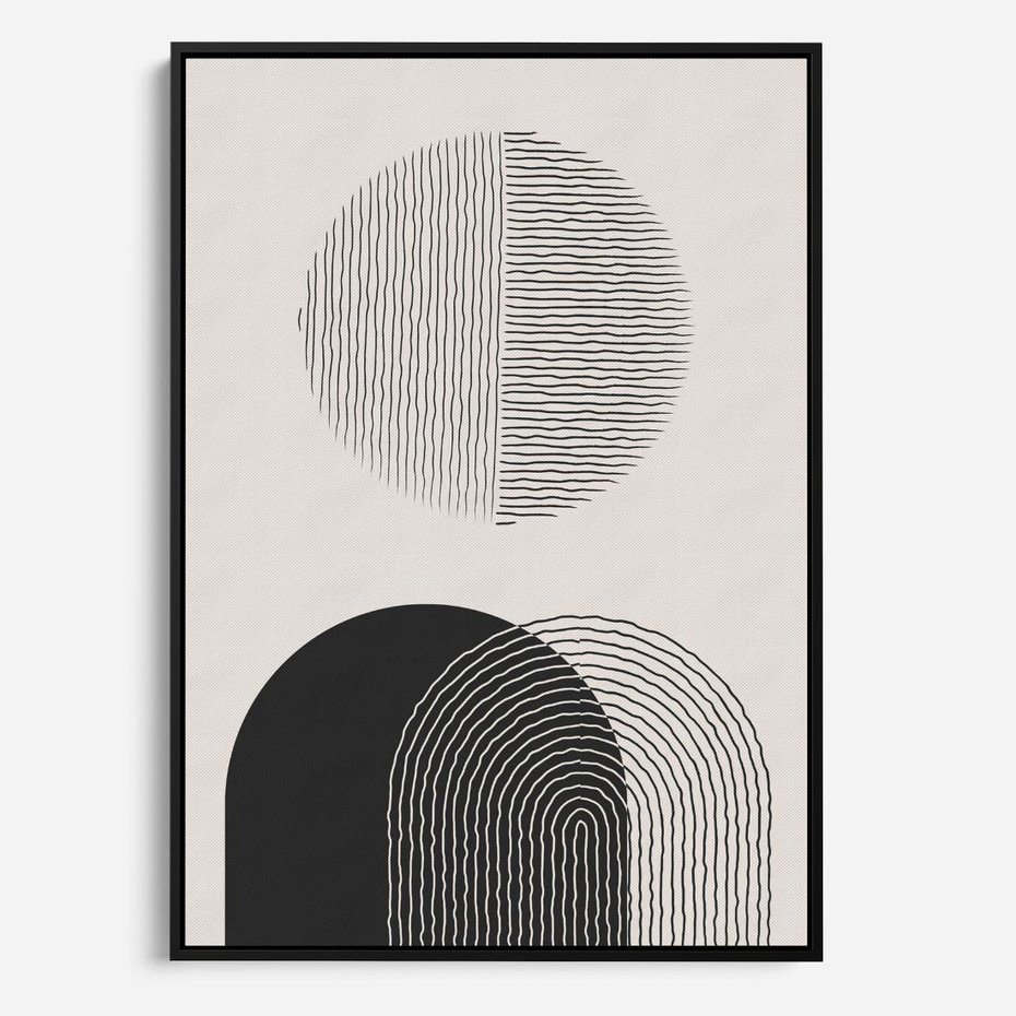 Obraz w ramie 50x70 - Przenikająca Rzeczywistość - abstrakcyjna kompozycja, okręgi i półokręgi - rama czarna