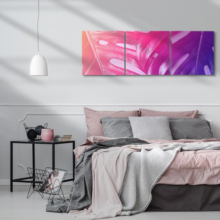 Obraz na płótnie 120x40 - Monstera Kwiaty Liście - monstera, kwiaty