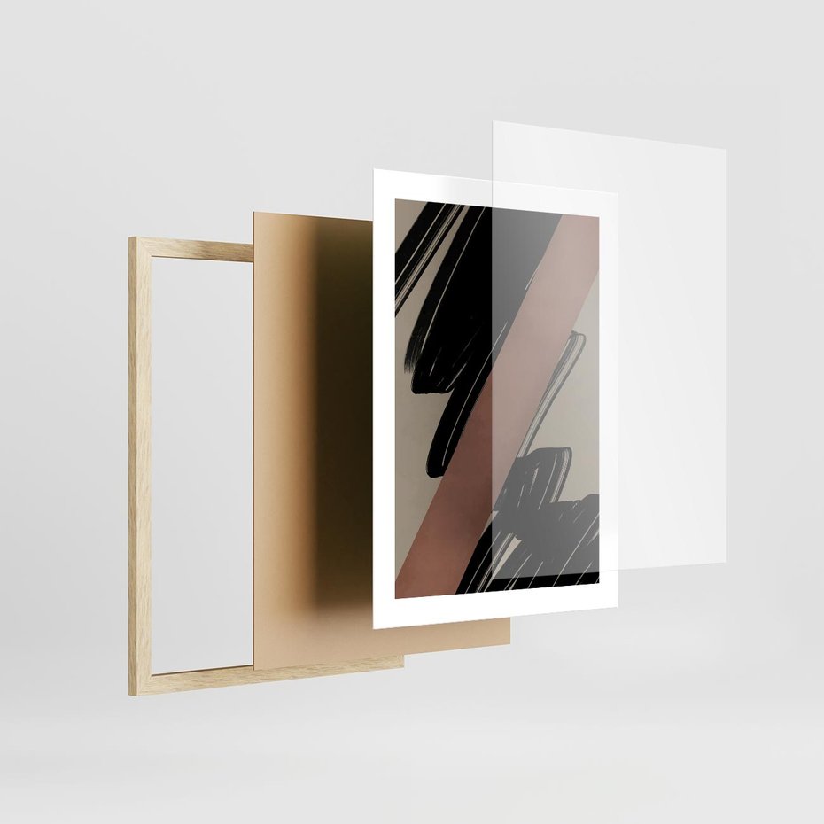 Plakat w ramie 30x40 - Mroczne Refrakcje - abstrakcja, czarne splatane linie - rama drewno