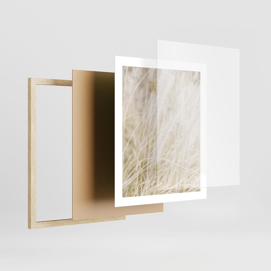 Plakat w ramie 40x50 - Białe Trawy Pampas - suche trawy, białe trawy - rama drewno