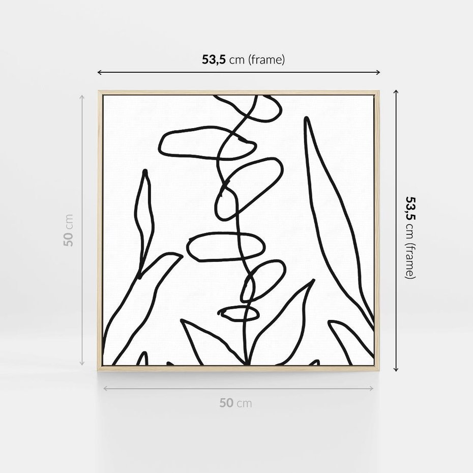 Obraz w ramie 50x50 - Liście Mocy - mroczna sztuka, minimalizm - rama drewno