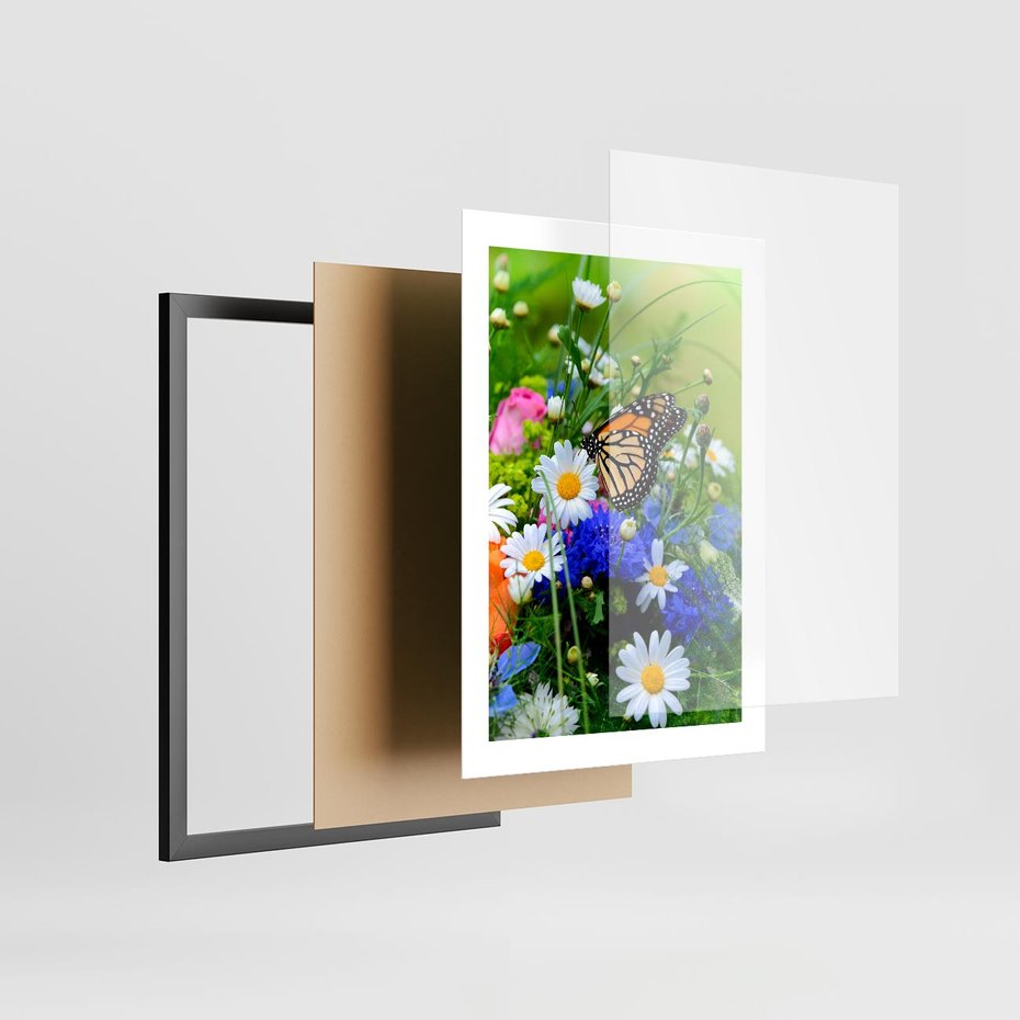 Plakat w ramie 30x40 - Kwiatowy Taniec - motyl, kwiaty - rama czarna