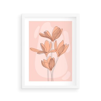 Plakat w ramie 30x40 - Przenikające Kształty - minimalistyczny plakat, pudrowe kwiaty - rama biała