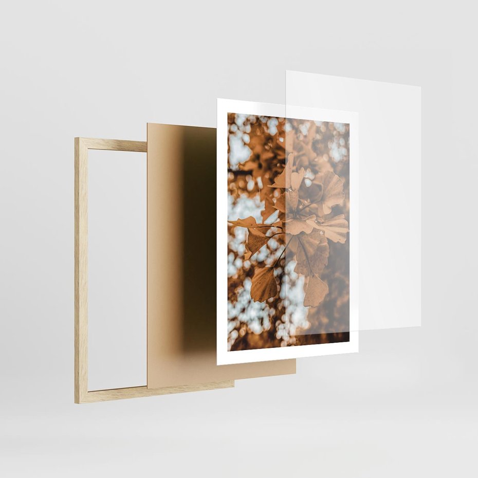 Plakat w ramie 50x70 - Nostalgiczny Miłorząb - miłorząb, liście - rama drewno