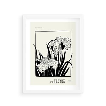 Plakat w ramie 30x40 - Spojrzenia na szkicowaną przeszłość - kwiaty, typografia - rama biała