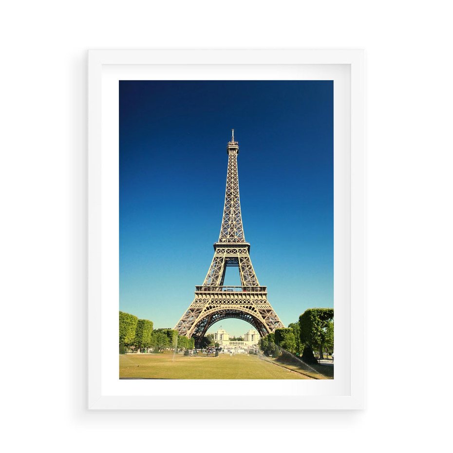 Plakat w ramie 50x70 - Ikoniczny symbol miasta - wieża, Eiffla - rama biała