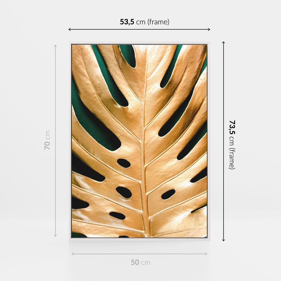 Obraz w ramie 50x70 - Piękno i Styl - złote, liście - rama biała