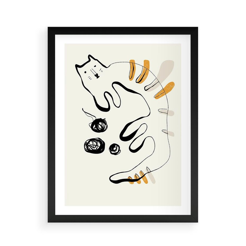 Plakat w ramie 50x70 - Picassowska Abstrakcja Kota - abstrakcyjna grafika kota, jak picasso - rama czarna