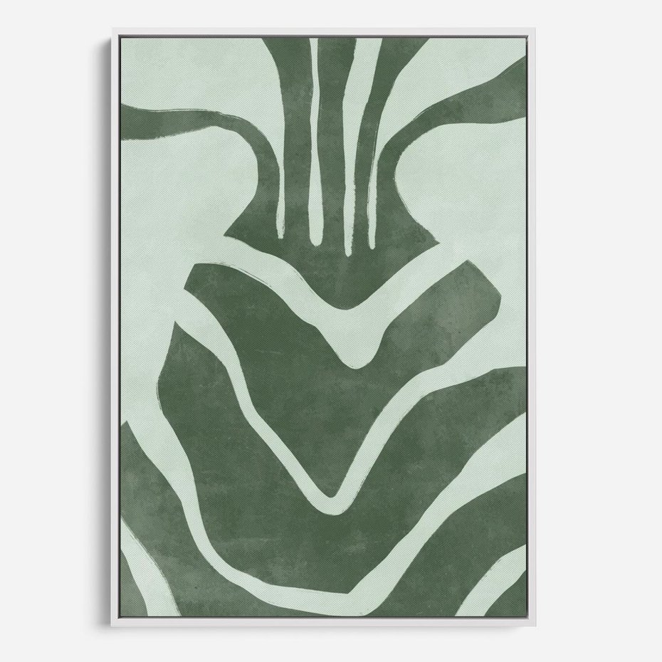 Obraz w ramie 50x70 - Zieleń Odpoczynku - zielony plakat, nieregularne splątane linie - rama biała