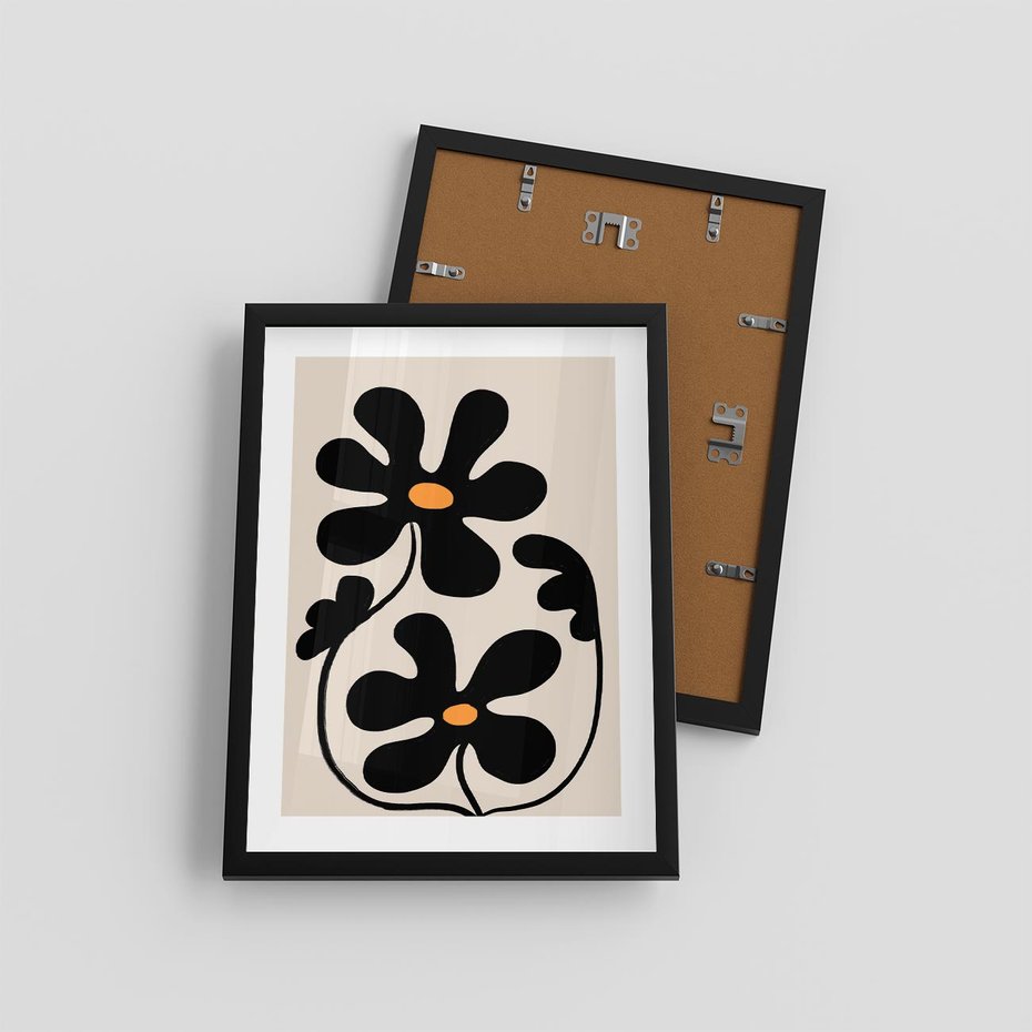 Plakat w ramie 30x40 - Wyjątkowość Boho - minimalistyczny abstrakcyjny obraz, prymitywne kwiaty - rama czarna