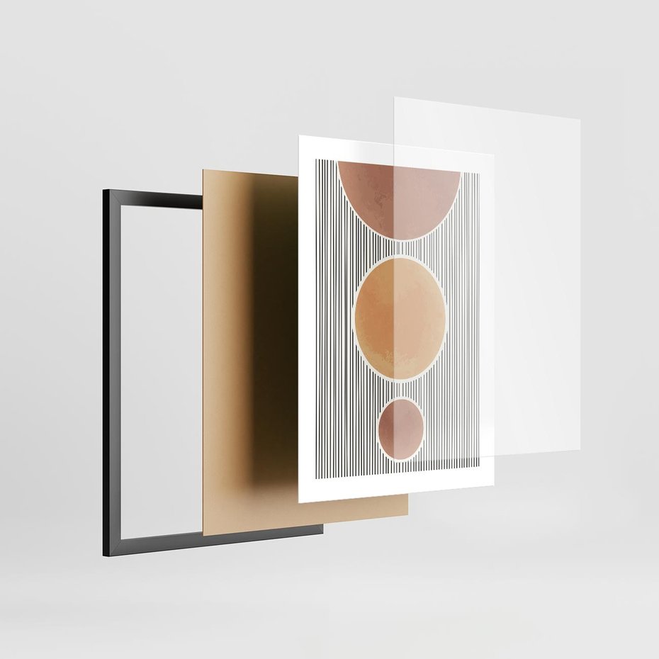 Plakat w ramie 30x40 - Taniec Linii - abstrakcyjna nowoczesna sztuka, koła okręgi - rama czarna