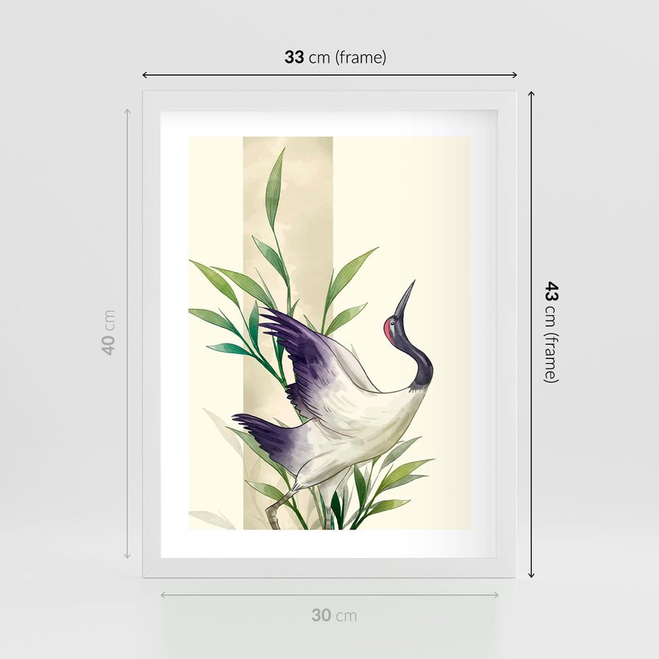 Plakat w ramie 30x40 - Migocące Ptaki - japońska sztuka, ptak - rama biała
