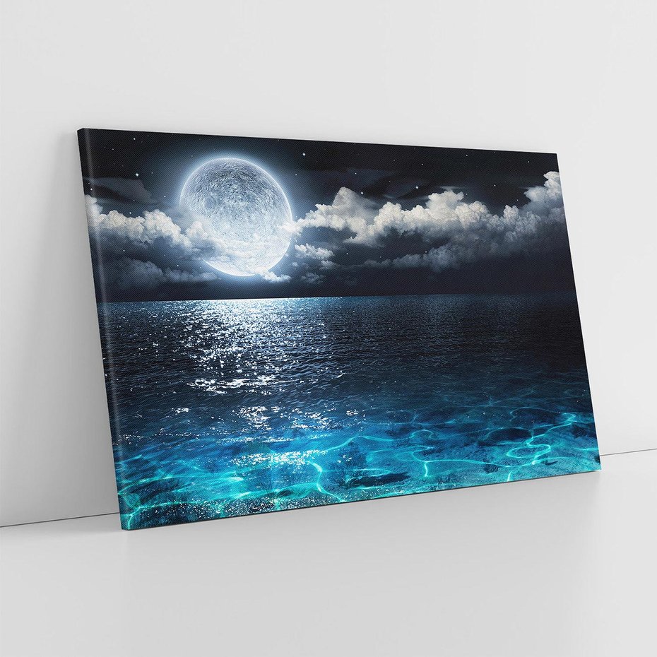 Obraz na płótnie 100x70 - Księżyc nad morzem w nocy - księżyc, noc