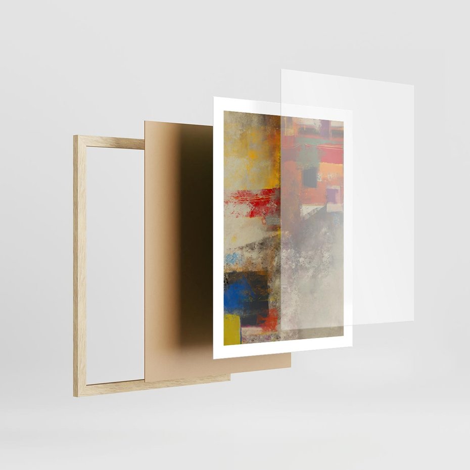 Plakat w ramie 50x70 - Abstrakcja olejna - kształty i kolory - abstrakcja, olejna - rama drewno