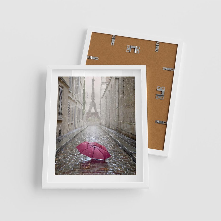 Plakat w ramie 40x50 - Francuska elegancja pod parasolem - Francja, parasol - rama biała