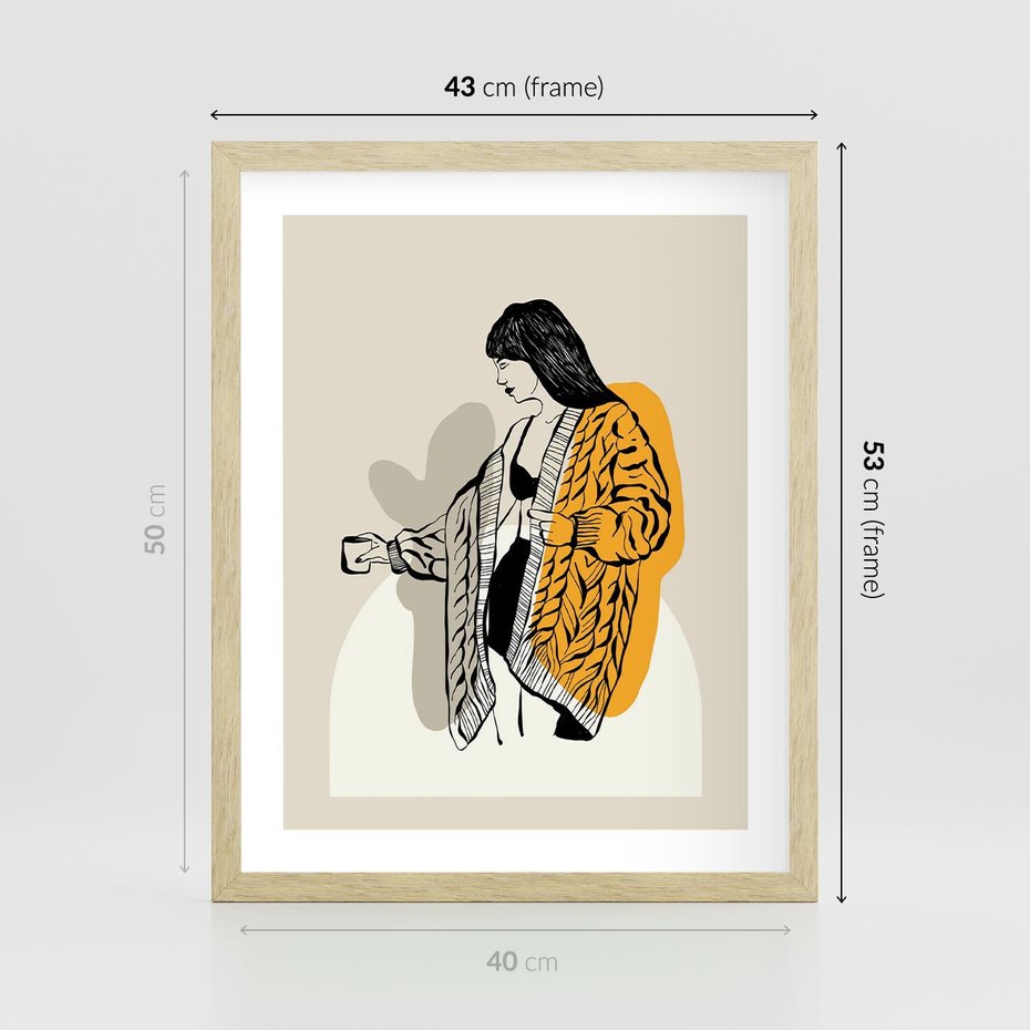 Plakat w ramie 40x50 - Żółte Akcenty w Grafice - grafika, minimalizm - rama drewno
