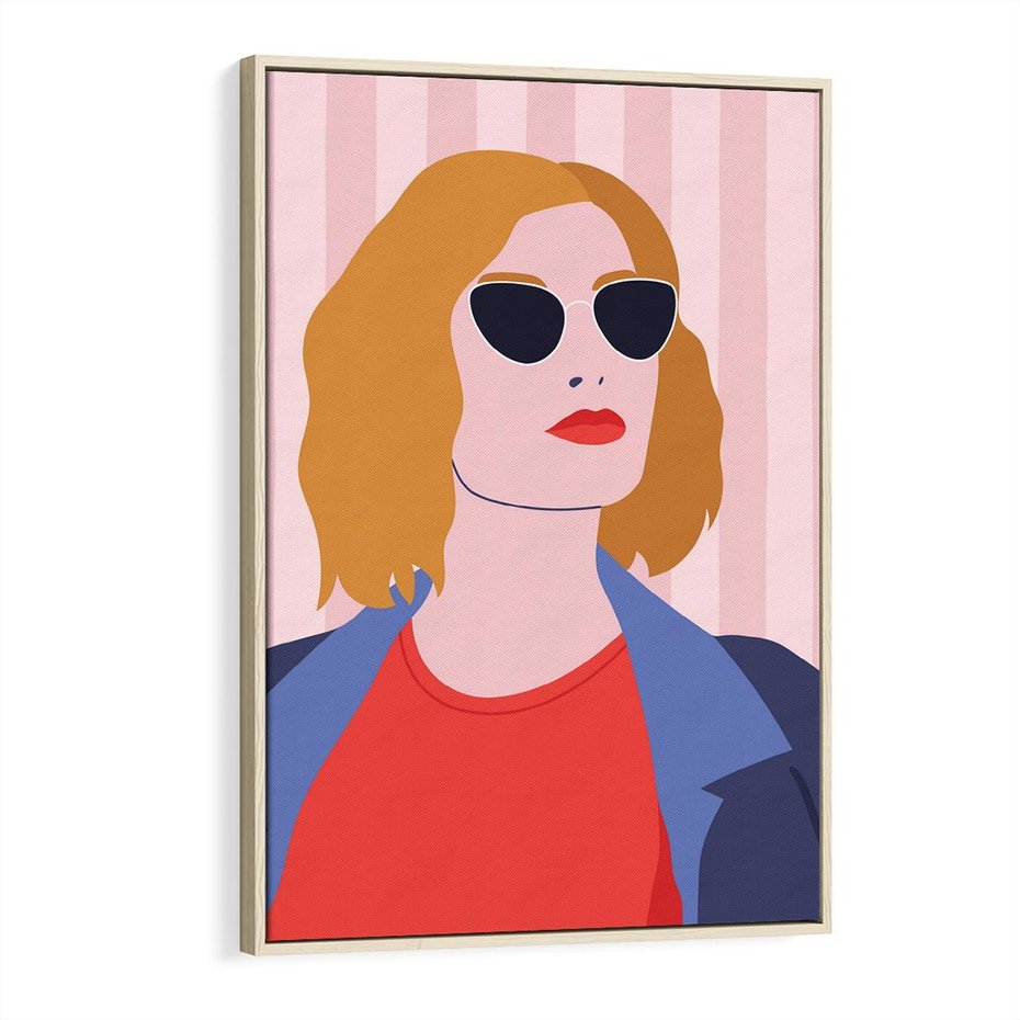 Obraz w ramie 70x100 - Kobieca Ekspresja - nowoczesny plakat, styl retro - rama drewno