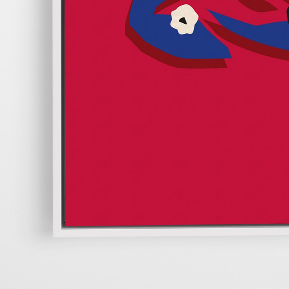 Obraz w ramie 80x120 - Kolorowe Przenikanie - abstrakcyjna kwiatowa kompozycja, czerwone mocne tło - rama biała