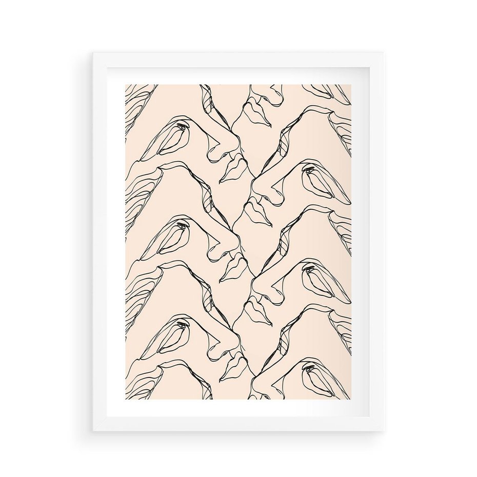 Plakat w ramie 50x70 - Grafika z Twarzami Greckiej Rzeźby - grafika, plakat - rama biała