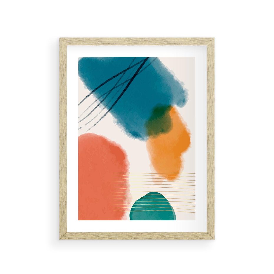 Plakat w ramie 30x40 - Migotliwe Pochwycenia - abstrakcyjne kolorowe plamy, akwarela - rama drewno