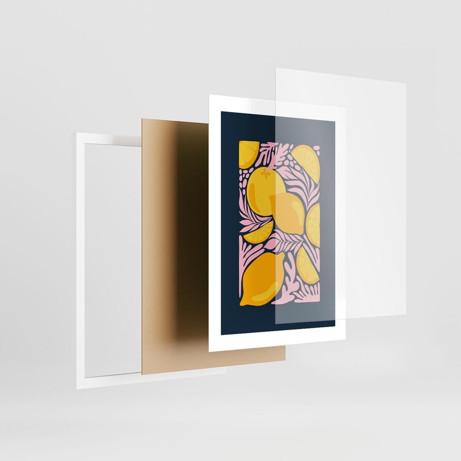 Plakat w ramie 30x40 - Kreatywne Rytmy - granatowe tło, nowoczesna kompozycja - rama biała