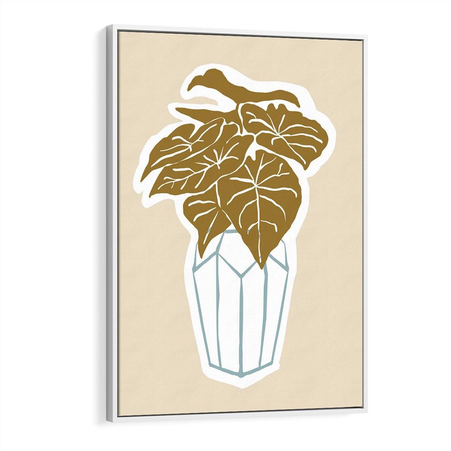 Obraz w ramie 70x100 - Bezgraniczne Marzenia - nowoczesna kompozycja, liście monstery w wazonie - rama biała