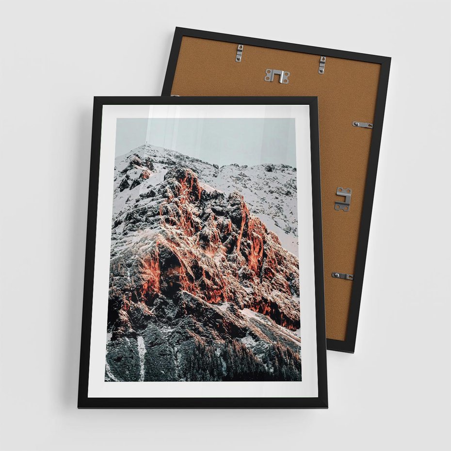 Plakat w ramie 50x70 - Zima na Szczycie - góry, zima - rama czarna