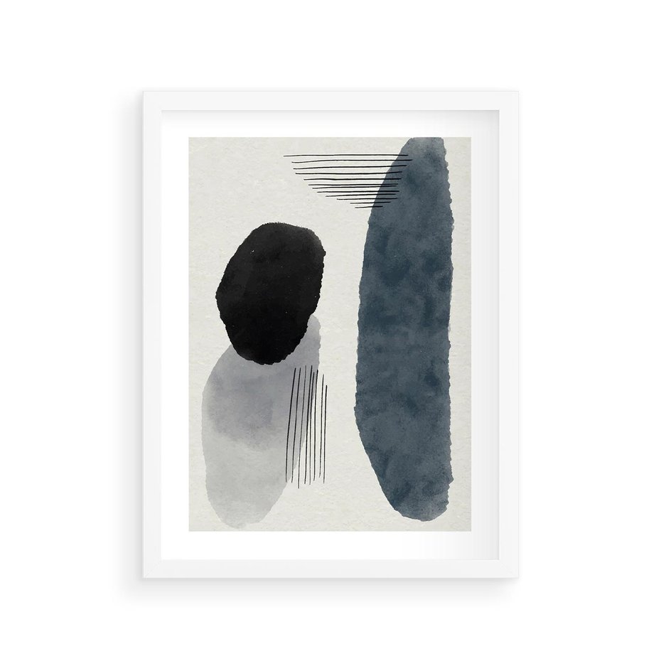 Plakat w ramie 30x40 - Abstrakcyjna Gra Szarości - abstrakcyjna grafika, akwarela - rama biała