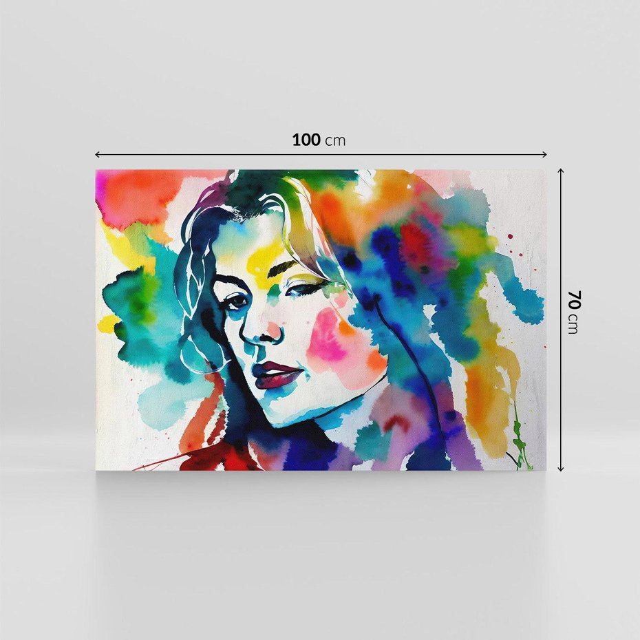 Obraz na płótnie 100x70 - Abstrakcyjna ekstaza barw - abstrakcyjny portret kobiety, szkic czarną kreską