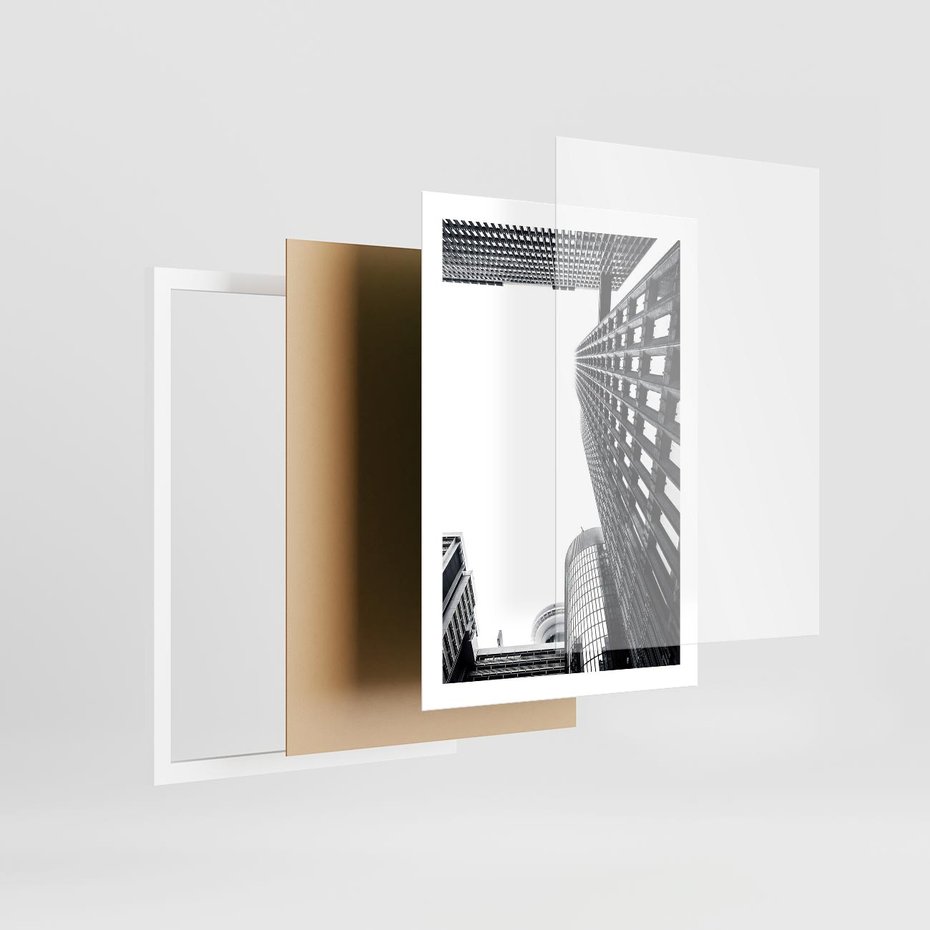 Plakat w ramie 50x70 - Monochromatyczna Sceneria Wieżowców - architektura, wieżowce - rama biała