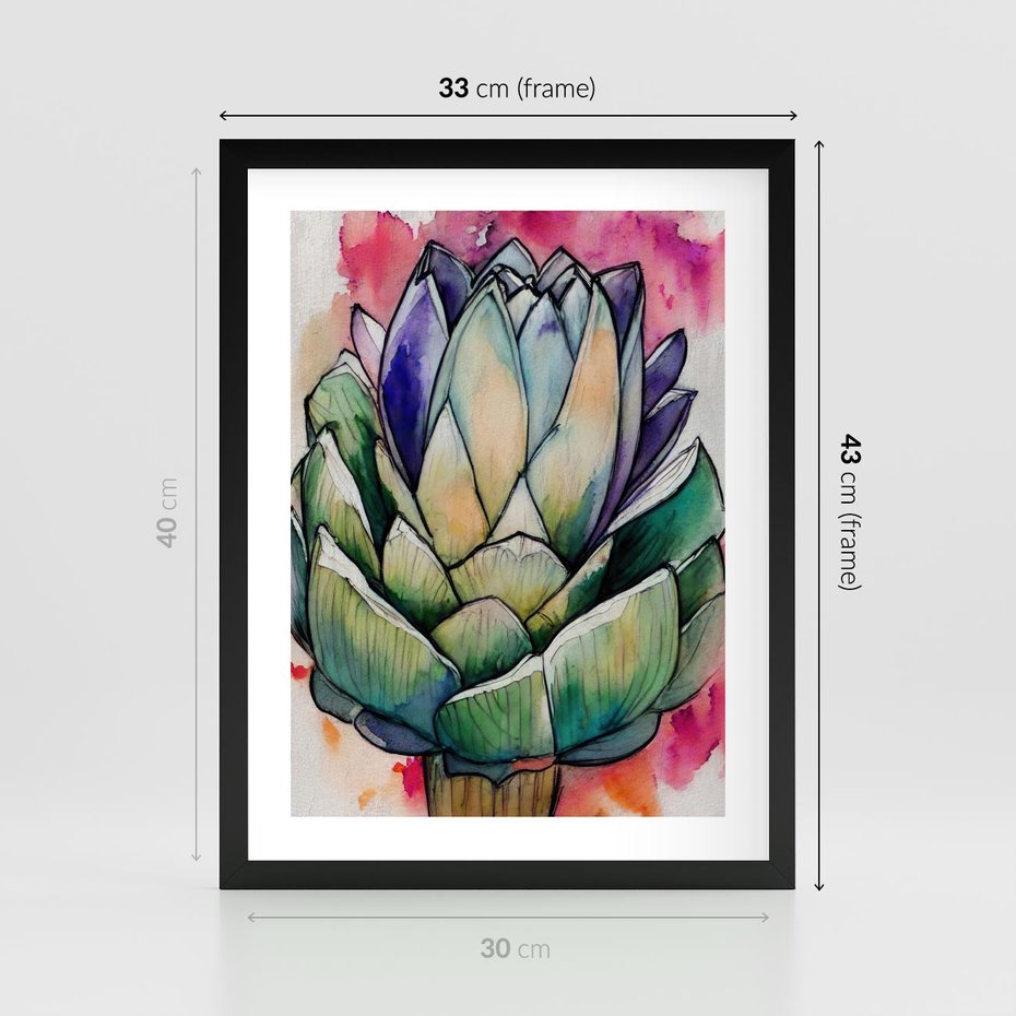 Plakat w ramie 30x40 - Estetyczna Roślina - abstrakcja, akwarela - rama czarna