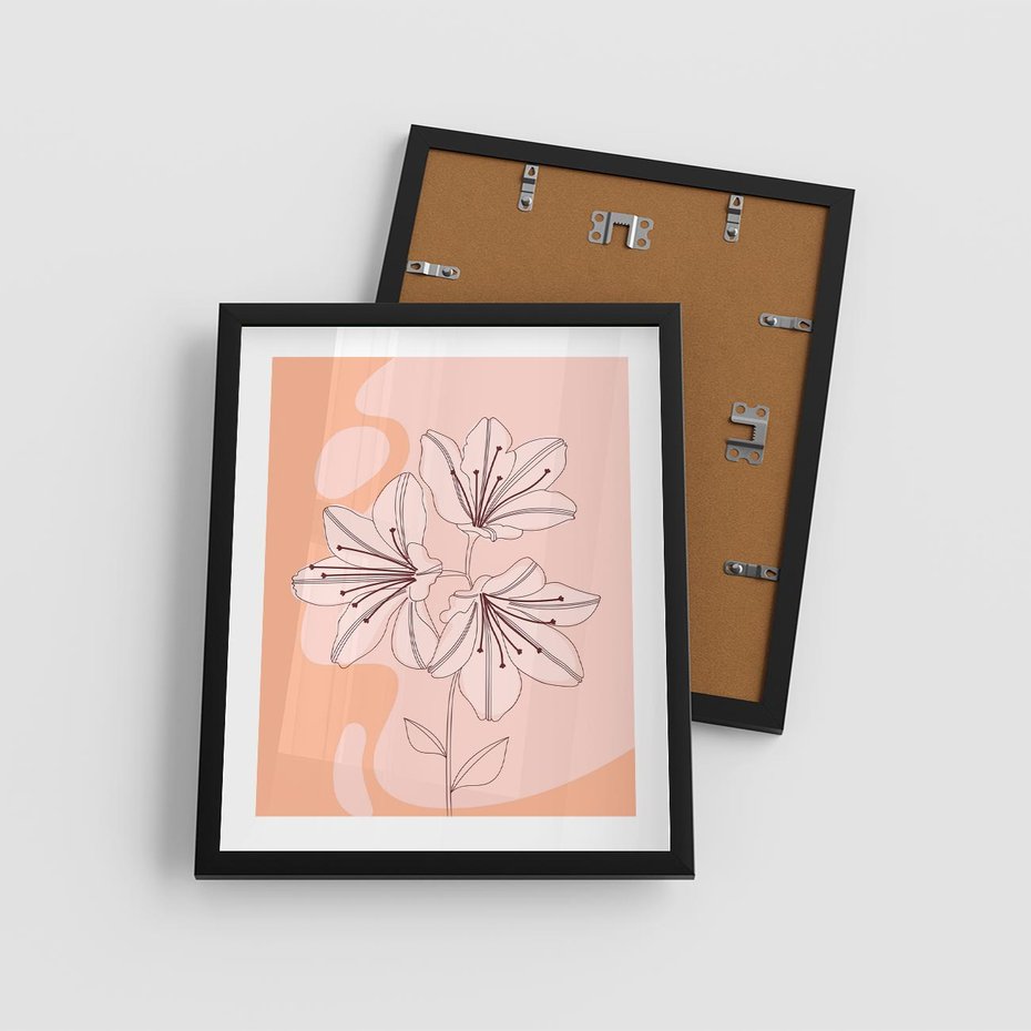 Plakat w ramie 40x50 - Kwiatowa Harmonia - minimalistyczny plakat, pudrowe kwiaty - rama czarna