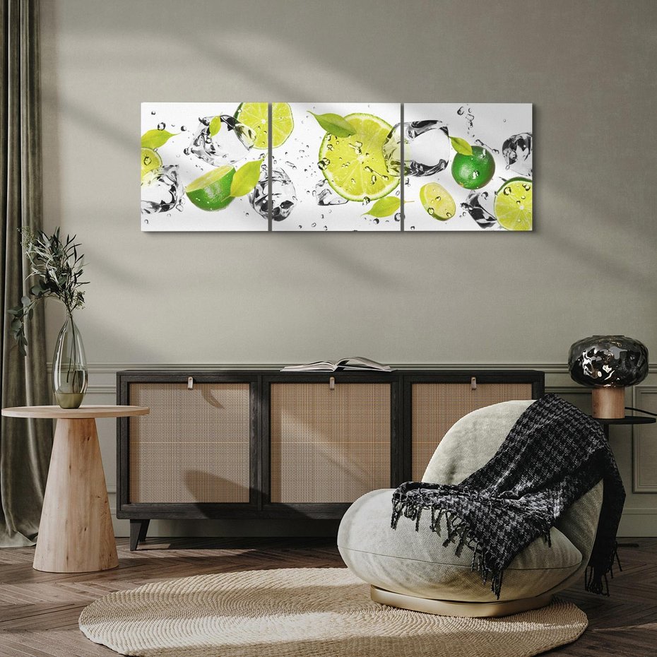 Obraz na płótnie 150x50 - Ekscentryczne limonki z wodą - limonki, woda