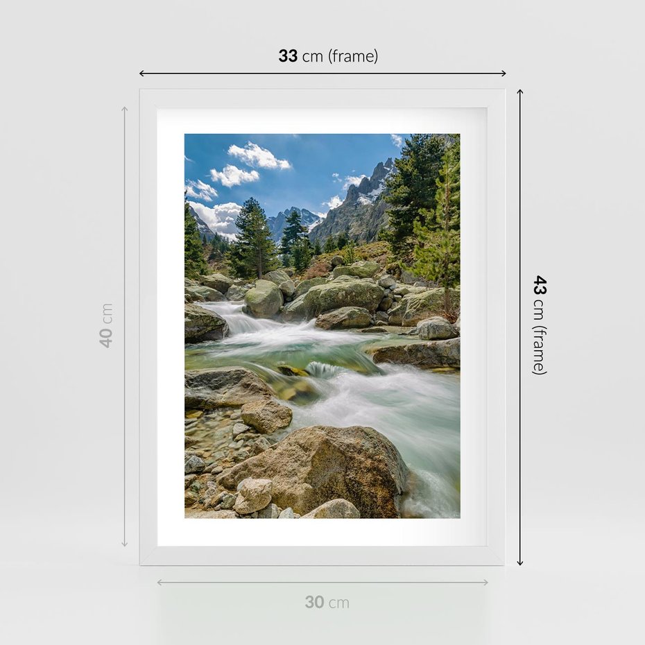 Plakat w ramie 30x40 - Górski strumyk w harmonii - strumyk, górski - rama biała