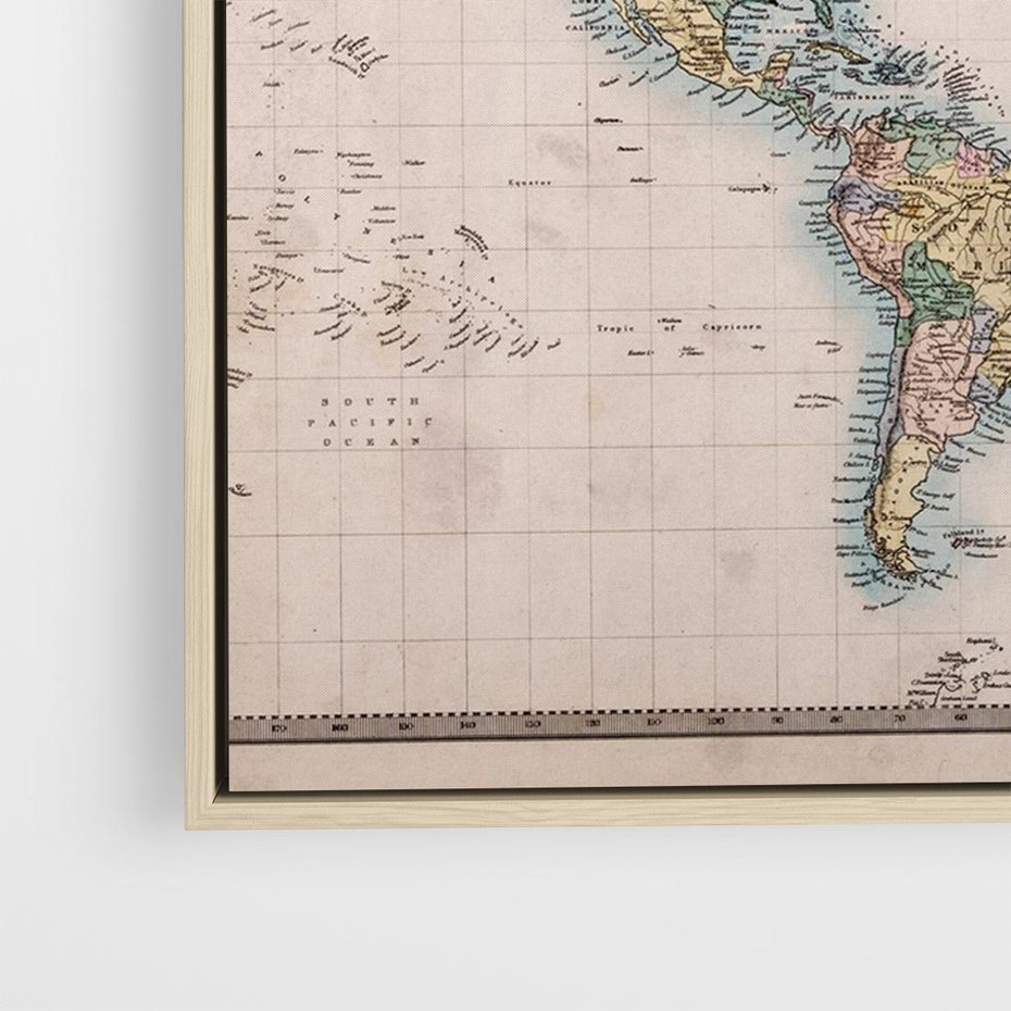 Obraz w ramie 100x70 - Światło Przeszłości - retro mapa świata, mapa - rama drewno