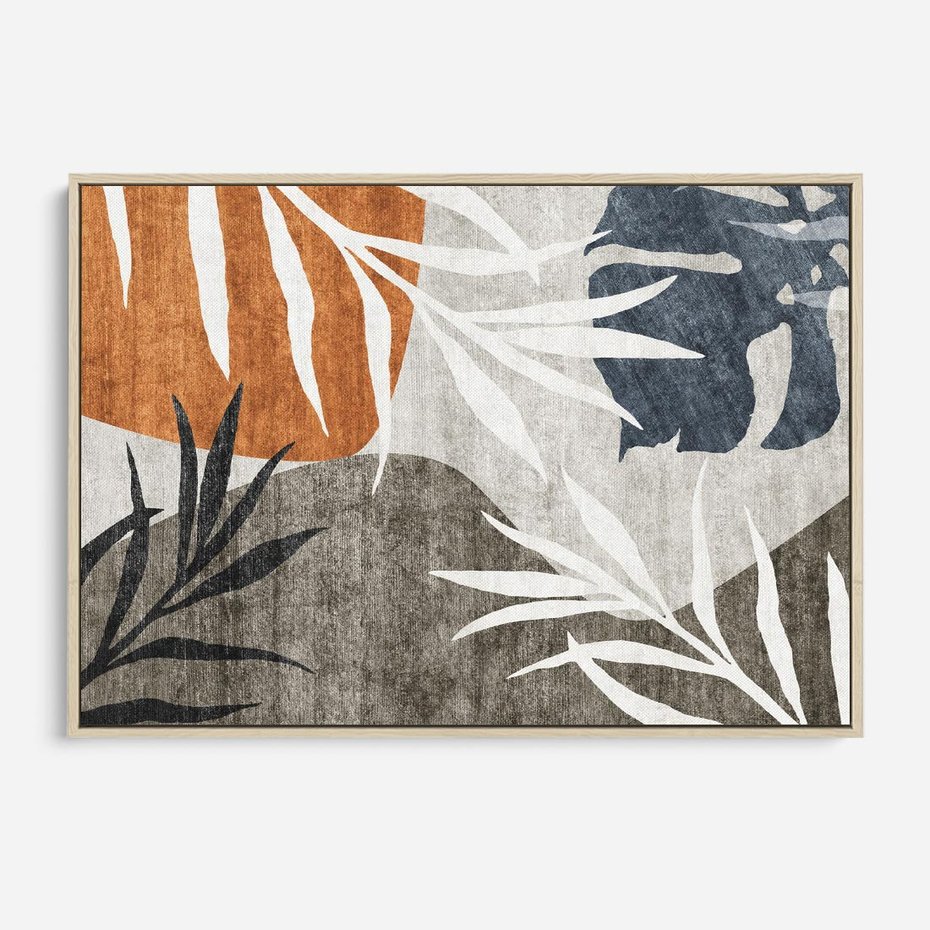 Obraz w ramie 100x70 - Oddechy ciszy i ruchu - rzut liści palmy, monstery - rama drewno