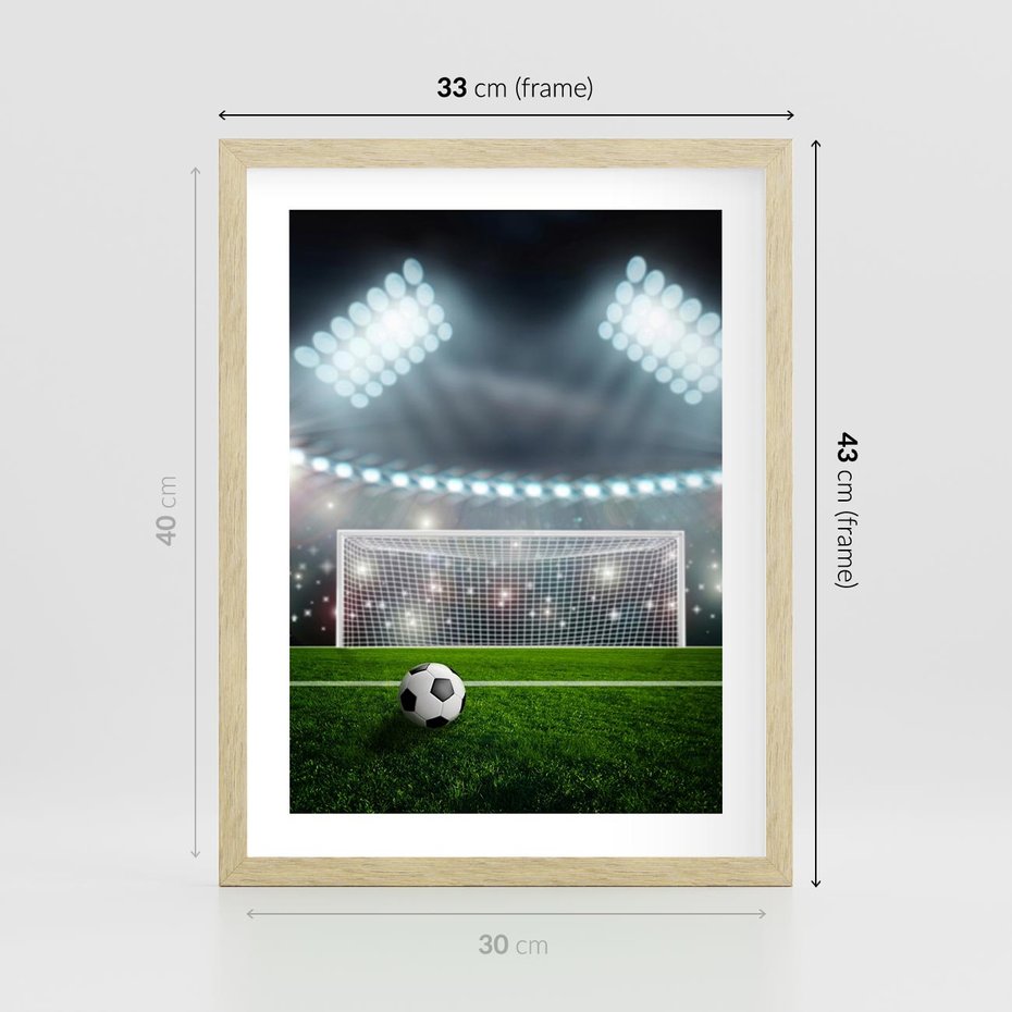 Plakat w ramie 30x40 - Strzał do bramki - piłka, nożna - rama drewno