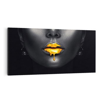 Obraz na płótnie 100x50 - Złote Usta Kobiety - złote, usta