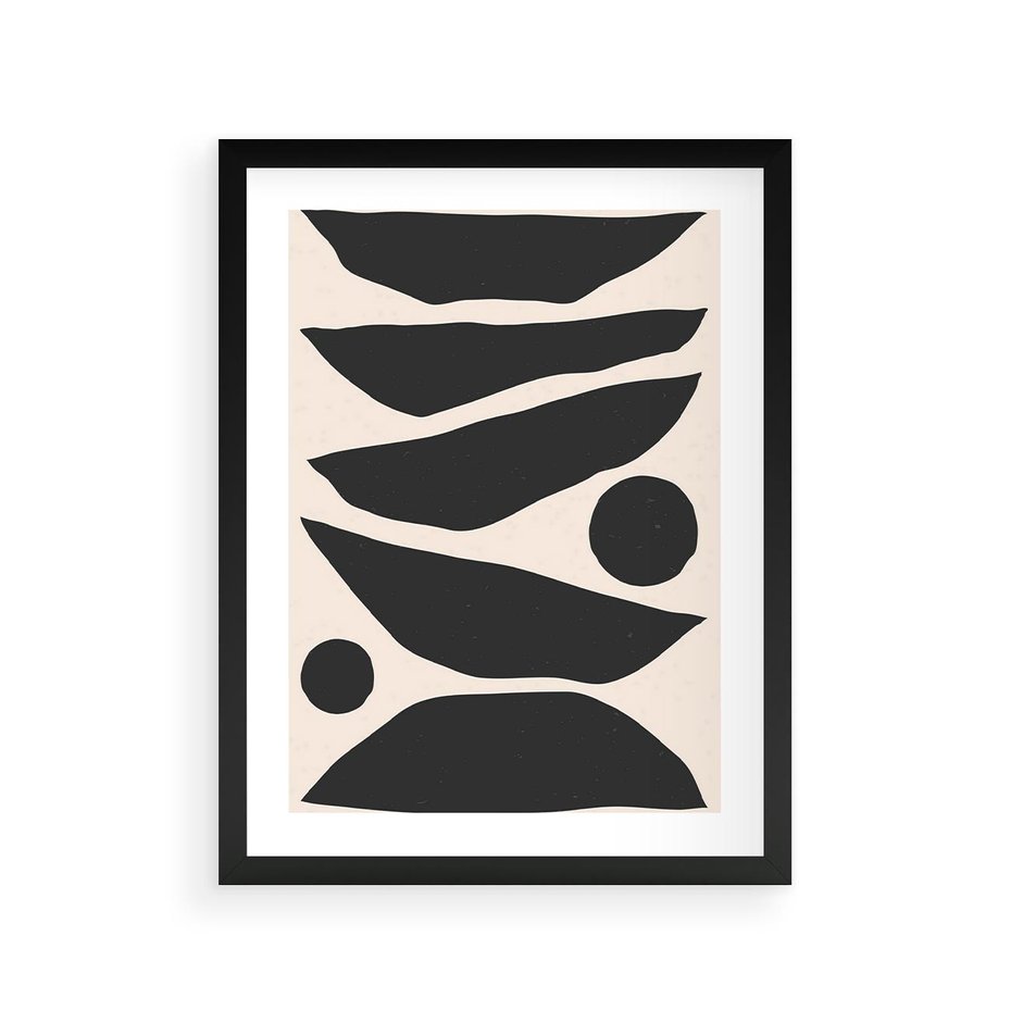 Plakat w ramie 30x40 - Modernistyczna Abstrakcja w Czerni i Bieli - abstrakcja, czarno biała grafika - rama czarna