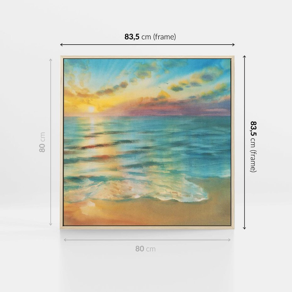 Obraz w ramie 80x80 - Objawienie Fioletowego Świtu - fioletowy wschód słońca, słońce wschodzi nad morzem - rama drewno