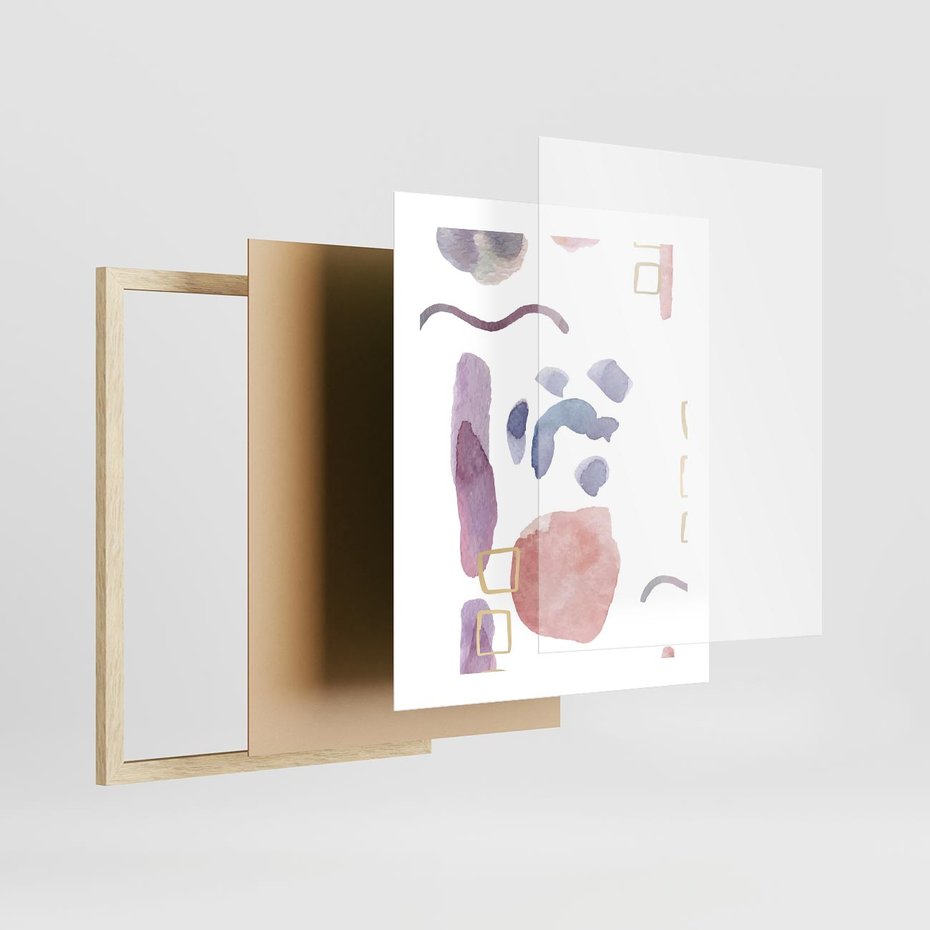 Plakat w ramie 40x50 - Boho Widokowe Impresje - abstrakcyjny palakt, akwarelowe plamy - rama drewno