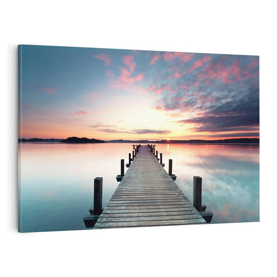 Obraz na płótnie 120x80 - Złote zachody słońca - jezioro, molo