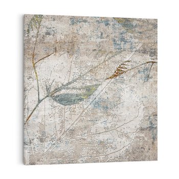 Obraz na płótnie 40x40 - Betonowe Wspomnienia Liści - odciski w betonie, odbitki