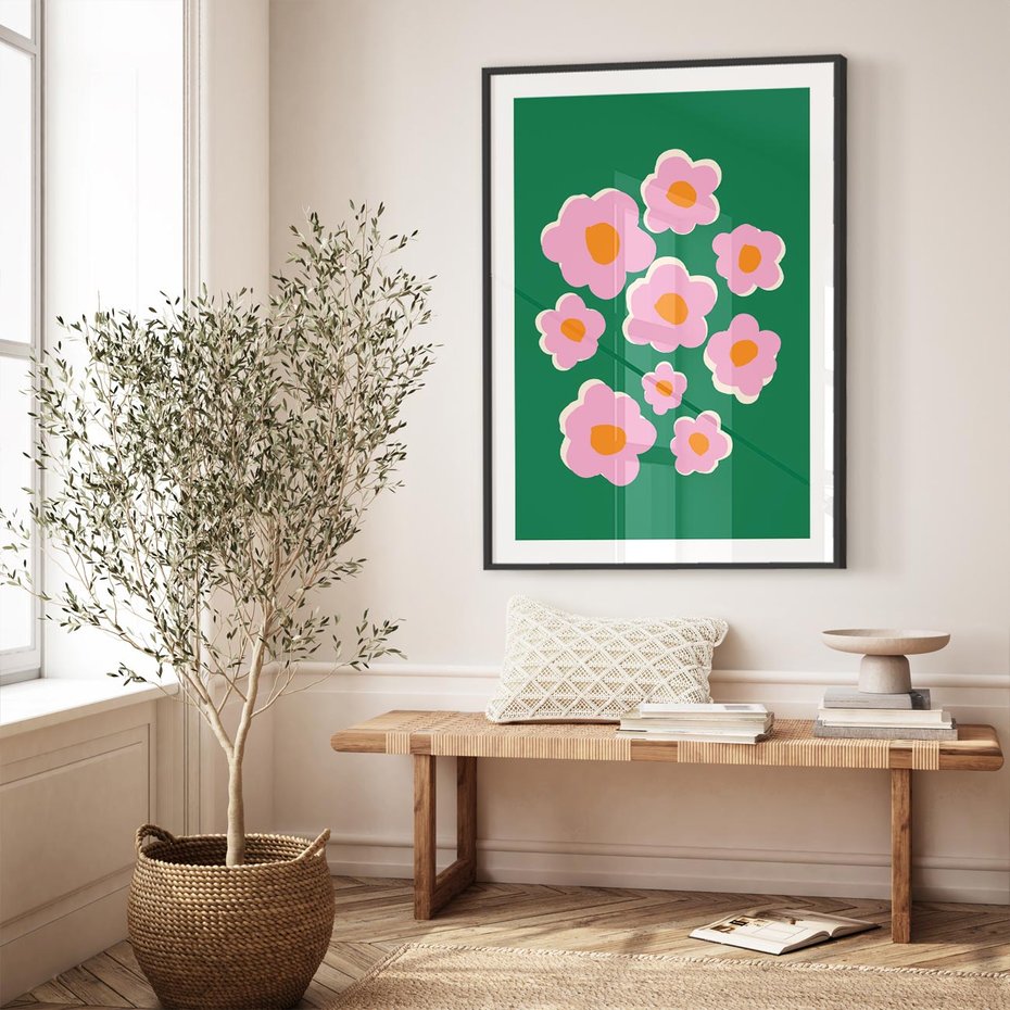 Plakat w ramie 50x70 - Przenikające Refleksje - abstrakcyjny plakat, boho styl - rama czarna