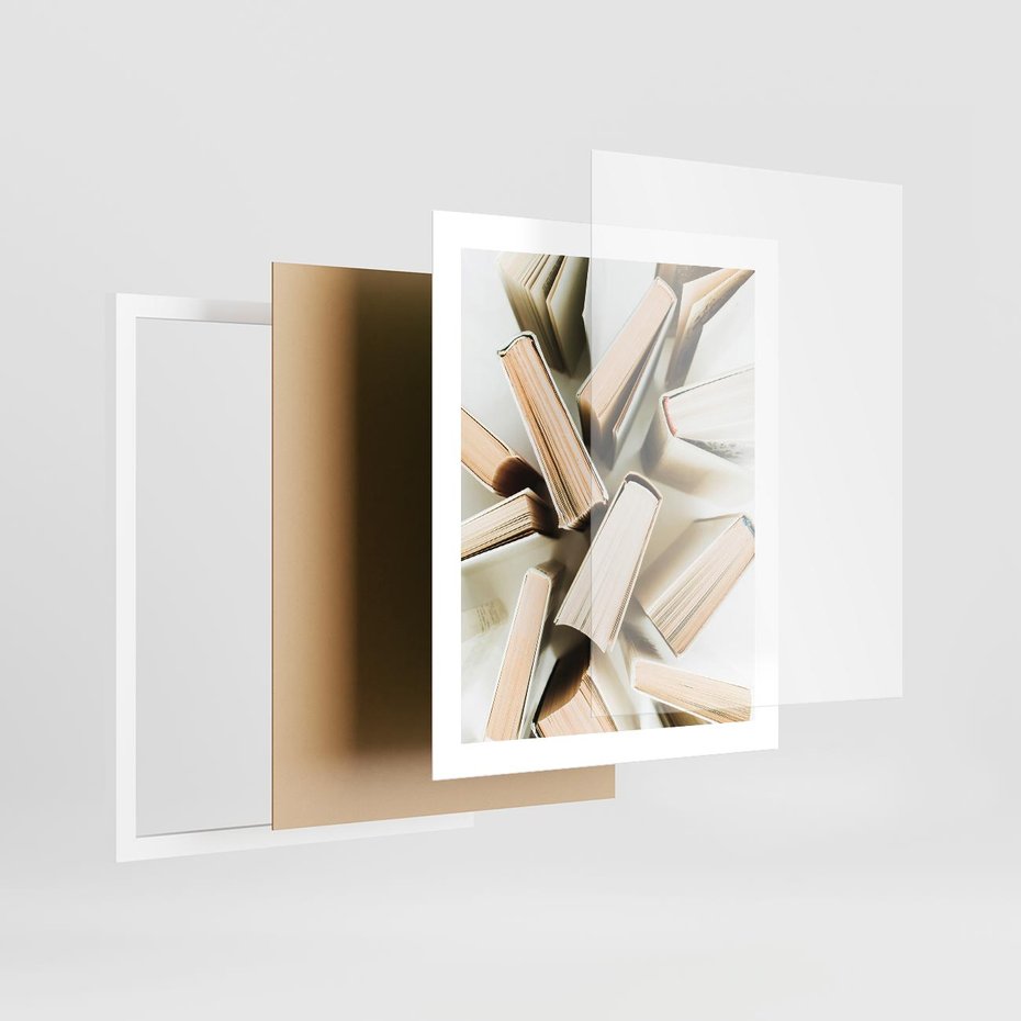 Plakat w ramie 40x50 - Odcienie Wiedzy - książki, ujęcie z góry - rama biała