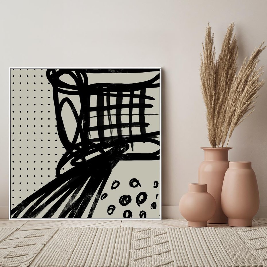 Obraz w ramie 50x50 - Złudne Kontemplacje - abstrakcyjna mroczna kompozycja, nieregularne - rama biała