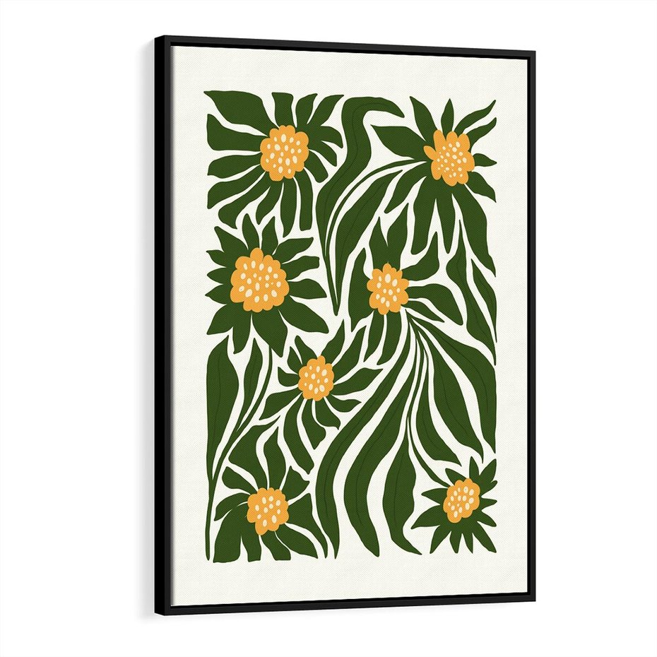 Obraz w ramie 50x70 - Spojrzenie wgłąb roślinnego świata - abstrakcyjne kwiaty, kompozycja - rama czarna
