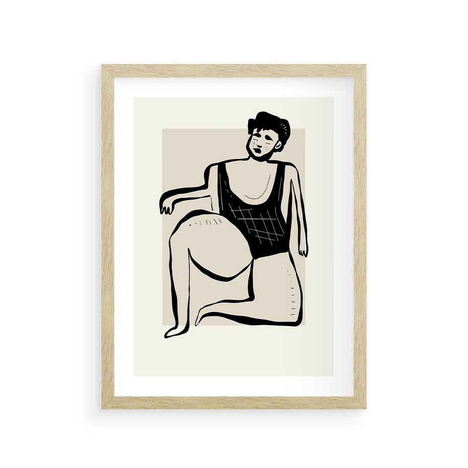 Plakat w ramie 30x40 - Szkic Kobiety w Czerni i Bieli - grafika, modern - rama drewno