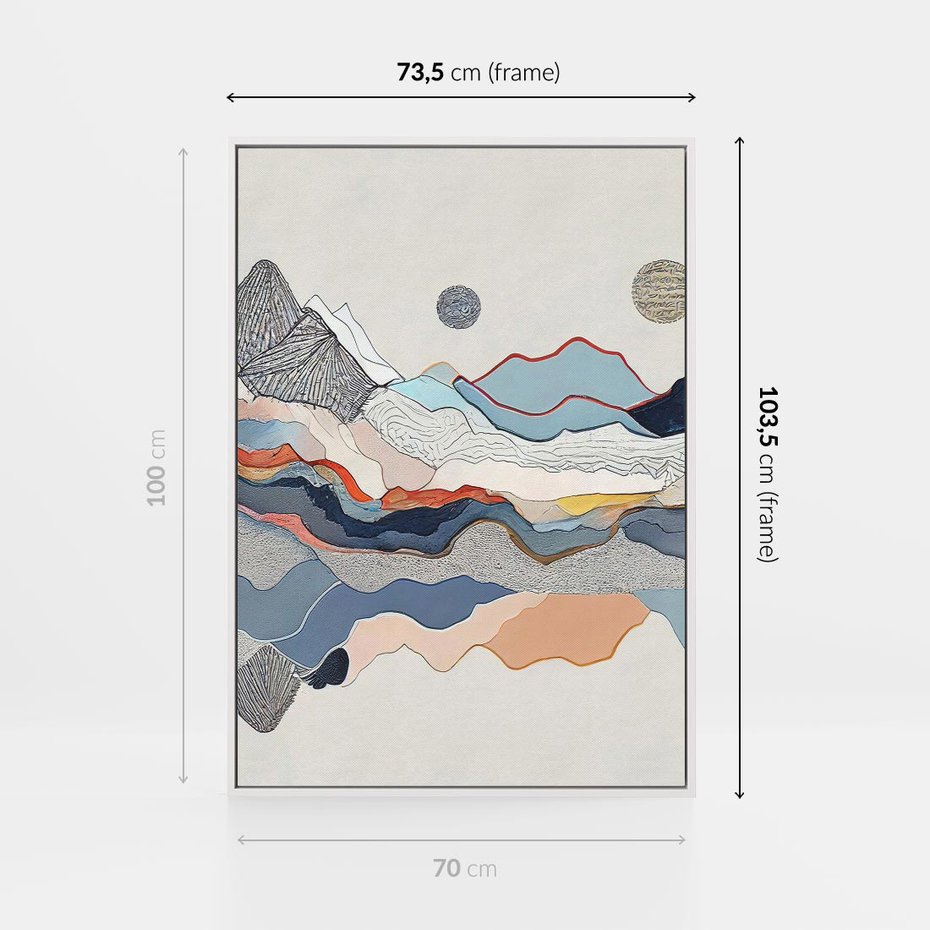 Obraz w ramie 70x100 - Dynamiczne Góry - akwarelowe graficzne góry, krajobraz - rama biała