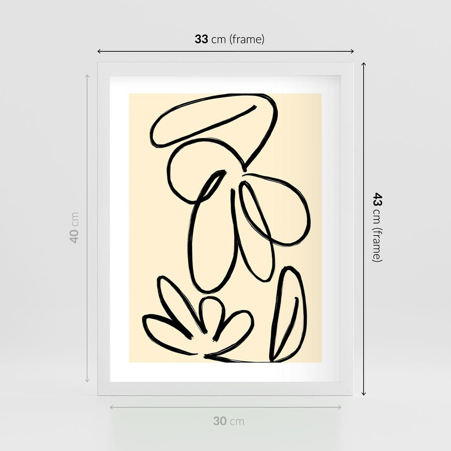 Plakat w ramie 30x40 - Złamane Granice - abstrakcyjna sztuka, przypominająca kwiat - rama biała